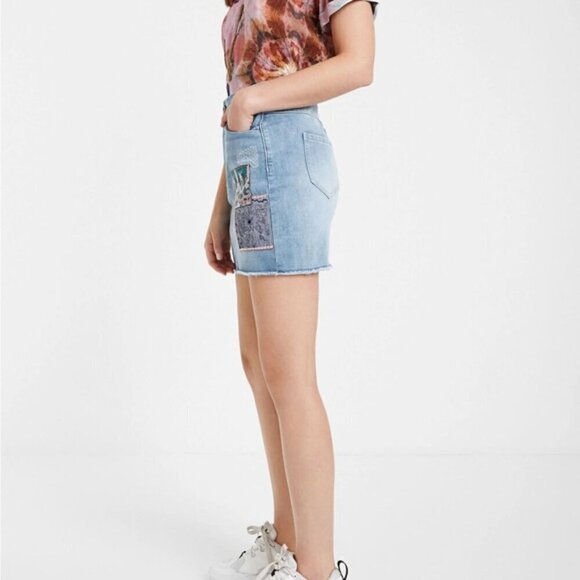 Desigual patchwork boho raw hem jean mini skirt size 28 - Picture 4 of 14